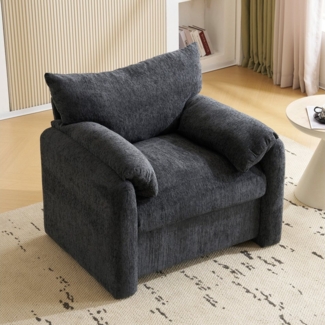 KLAM HOME Sessel Modernes Design Chenille-Stoff Relaxsessel mit dicken Kissen Armlehne, Einzelsofa,übergroßer Sessel geeignet für Wohnzimmer und Schlafzimmer