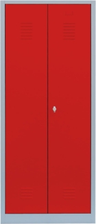 Komfort Einzel Spind Spint Stahl-Kleiderschrank für Schwarz-Weiss-Trennung mittig schließend Gaderobenschrank 2 türig 180 x 80 x 50cm Grau/Rot 515424