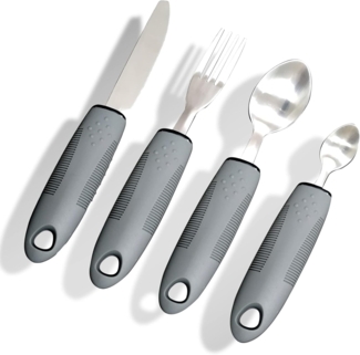4-teiliges Besteckset mit griffigen, dicken Griffen, geeignet für Menschen mit Behinderungen, Esshilfen, rutschfeste Griffe, geeignet für Menschen mit Behinderungen, Arthritis-Patienten, Parkwächter, ältere Menschen oder Menschen mit Tremor.