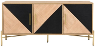 BlingBin TV-Schrank Lowboard, TV-Möbel, 123,5 cm (1er Set, 1-St, Maße 123,5 cm (L) x 35 cm (B) x 58 cm (H) Braune und Schwarze Holzmaserung, goldene Griffe und Beine