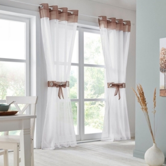 my home Gardine Villars, Ösen (2 St), transparent, Voile, Vorhang, Fertiggardine, inkl. 2 Raffhalter, transparent, 2-er Set