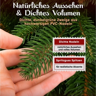 VESKA Künstlicher Weihnachtsbaum Naturgetreu mit Holzständer, Tannenbaum 140cm / 180 cm, Nordmanntanne, dichte Zweige, mit Aufbewahrungstasche, LED Beleuchtung