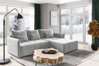 Ecksofa Leno L mit Schlaffunktion und Bettkasten - L-Form Couch, Polstersofa, Schlafsofa, Sofagarnitur - Velours Stoff (Grau (Paros 05))