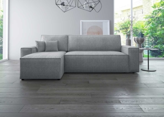 Luxusbetten24 Ecksofa Lazy, 244 cm breit, Cordstoff mit Schlaffunktion und Stauraum