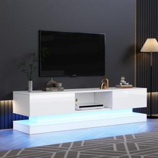 HAUSS SPLOE TV-Schrank Hochglanz-TV-Ständer mit LED-Beleuchtung, 2 Schubladen Weiß (Hochglanz-Hängeschrank, 1-St, für 70-Zoll-Fernseher) mit LED-Beleuchtung, 2 Schubladen, App-Steuerung, Anti-Kipp-Design