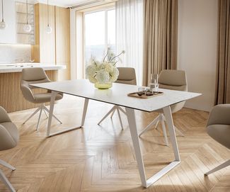 Esstisch Edge 200x100 cm Keramik Laminam® Statuarietto Weiß Metall Schräg Weiß