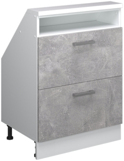 Küchenschrank für Dachschrägen R-Line Beton 60 cm mit 2 Schubladen Vicco