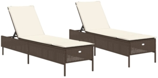 vidaXL Sonnenliegen mit Auflagen 2 Stk. Braun Poly Rattan 3261588