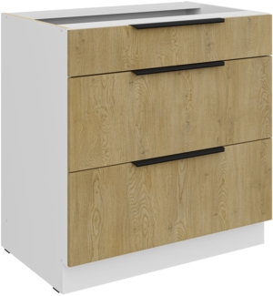 Küchen Unterschrank 80 cm CREMONA Eiche hell + weiß matt Vollauszug Soft-Close Küche Küchenzeile Einbauküche Küchenblock