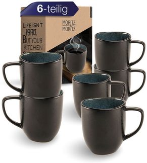 Moritz & Moritz Tasse ORGANIC reaktiv blau Tassen Set 6 tlg, Steinzeug, für 6 Personen - spülmaschinen- und mikrowellengeeignet