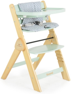 Cangarro Kinderhochstuhl Caramel Holz, Kissen, klappbar, Fußstütze, 3-Punkt-Gurt grün