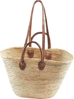 locker Aufbewahrungskorb Strandtasche, Korbtasche, Palmtasche mit Ledergriffen und Lederhenkeln, Strandkorb im Bohostyle