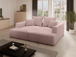 Vente-unique - Sofa 3-Sitzer - tiefe Komfortsitzfläche - grob gerippter Cord - Puderrosa - PINETA