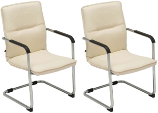 DELUKE® 2er Set Besucherstuhl SEATTLE - 92x56x60cm, Creme Kunstleder Metall in Chromoptik Gestell Konferenzstuhl Wartezimmerstuhl