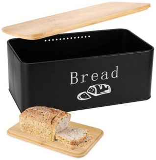 BlingBin Brotkasten 2-IN-1 Brotbox mit Deckel, Brotaufbewahrungsbox Brotaufbewahrung, verzinktes Eisen + naturfarbener Bambusbezug, (Deckel aus Ökologisches Bambus, Brotkasten aus Metall, Kann als Schneidebrett, 1-tlg, 33*19*14 cm), Breadbox - Brot Lan...