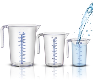BigDean Messbecher-Set - 3 Größen: 500ml, 1L, 2L - bruchsicher, temperaturbeständig, farbige Skala transparent & blau - aus PP-Kunststoff lebensmittelecht - Made in Germany