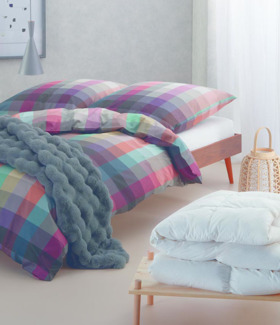 Elegante Mako-Satin Bettwäsche 135x200 cm Karo grau rosa schiefer beere 2412-1