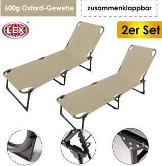 2er-Set Gartenliege 3-Bein Sonnenliege Strandliege Liegestuhl klappbar 188cm