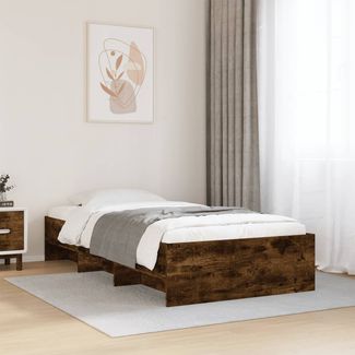 Bettgestell, Einzelbett ohne Matratze Räuchereiche 90x200 cm Holzwerkstoff