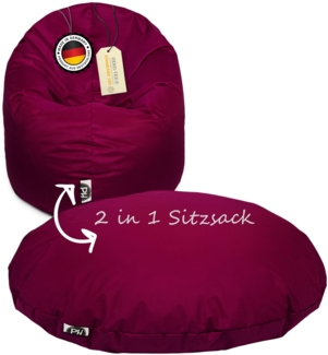PATCH HOME 2 in 1 Sitzsack Sessel – Ø145 cm – Weinrot, bequemer Sitzsack aus Luxus-Polyester-Gewebe, bereits befüllt