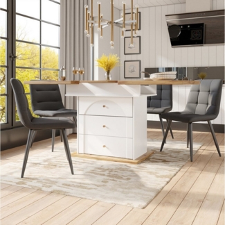 i@home Esstisch Teleskoptisch mit Stauraum, Moderner Küchentisch Weiß /Schwarz-Natur (1 Tisch für 4-6 Personen), Mit Stauraum, Ausziehbar von 110-140 cm