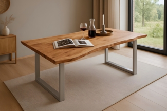 Esstisch Baumkante massiv Akazie natur 120 x 80 U-Gestell silber QUINN 66271237