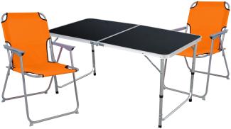 3-teiliges Campingmöbel Set Black Alu 120x60x58/70cm Orange