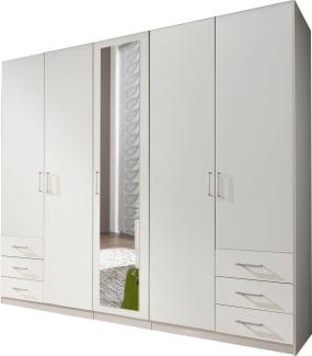 Kleiderschrank 'FÜGEN' Dekor Spiegel Schrank, Weiß, 208 x 58 x 225 cm