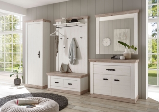 Garderobe Florenz 287cm pinie weiß oslo pinie Sitzbank Kleiderschrank Kommode