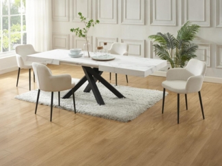 Vente-unique - Set Tisch CATONAV + 4 Stühle CELOLA - Weiß & Cremefarben