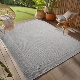 Teppium Teppich Schlichter Flatweave Teppich mit Rahmen, Rechteckig, Höhe: 5 mm, Indoor Outdoor Teppich Wetterfest 3D Optik Wohnzimmer Küchen Terrasse