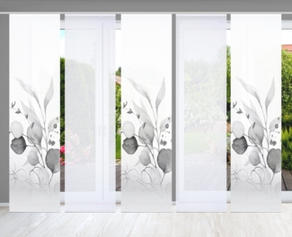 HOME in green Schiebegardine ABANIO (5 St), Paneelwagen, halbtransparent, SET DIGITALDRUCK,BAMBUSOPTIK RECYCELT