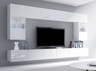 AX LIVING Wohnwand Modern „Kossana 1“ – 300 cm Breite, Funktional Weiß