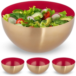 4 x Edelstahl Salatschüssel rot/gold