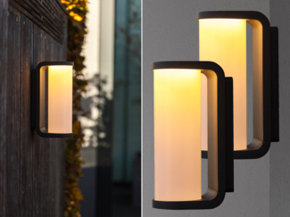 LED Außenwandleuchten 2er SET Schwarz, Glas-Zylinder 7x20cm