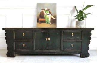 Chinesisches Lowboard Grau dezent Vintage-Look Kommode TV-Schrank asiatisch Kolonial-Stil Antik-Stil Sideboard orientalisch Fernost shabby-chic Landhaus