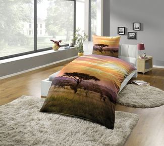 KiNZLER Bettwäsche Fotodruck-Bettwäsche "Savanne", Microfaser, 2 teilig, pflegeleicht