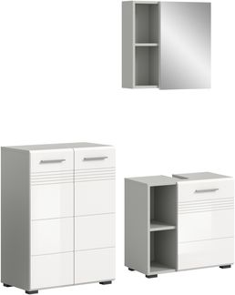 Badezimmer-Set >Copa< in Hellgrau / Weiß Hochglanz - 135x190x32cm (BxHxT)