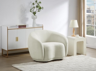 Vente-unique - Sessel - Bouclé-Stoff - Elfenbeinweiß - BOVANA von Pascal Morabito