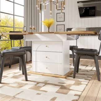 MODFU Esstisch Multifunktionaler Ausziehtisch mit Schublade (Ausziehbarer Teleskoptisch 110-140 cm, Multifunktional mit Stauraum & Soft-Close Klapptür, 1-St)
