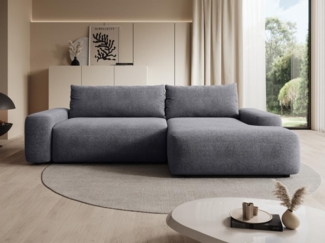 Vente-unique - Ecksofa mit Schlaffunktion - Ecke rechts - Strukturstoff - Grau - DAVISO
