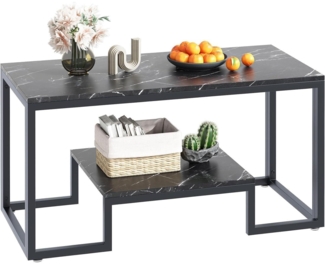 Couchtisch 2 Etagen Teetisch Schwarz Metallrahmen 100x48x50 cm Marmor