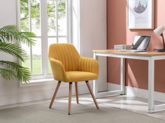 Vente-unique - Stuhl mit Armlehnen - Stoff & Metall in Holzoptik - Gelb - ELEANA