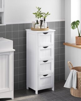Vasagle Badezimmerschrank mit 4 Schubladen, MDF weiß, 30 x 30 x 82 cm
