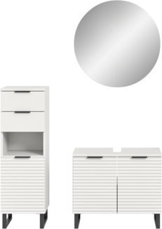 welltime Badmöbel-Set Litica, Breite 120 cm, hochwertige Rillenfräsung, Metallkufen, (3-St), best. aus.: Unterschrank, Waschbeckenunterschrank, Spiegelschrank