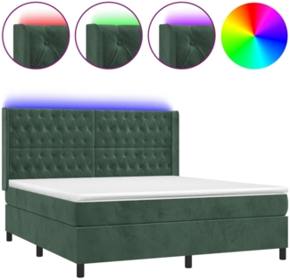 vidaXL Boxspringbett mit Matratze & LED Dunkelgrün 180x200 cm Samt 3139760
