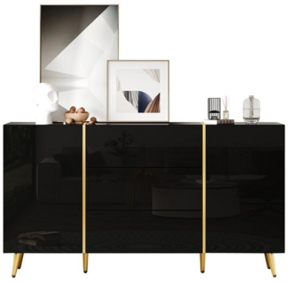 MODFU Sideboard Moderner Aufbewahrungsschrank mit Golddekoration (Kommode, Anrichte, Wohnzimmerschrank, Aufbewahrungsschrank, Buffetschrank, 1 St, 2 Türen, 3 Schubladen), mit höhenverstellbaren Mitteltrenner