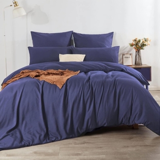 Soifox Bettwäsche 200x220 Marineblau Mikrofaser bügelfrei 2-tlg. Set