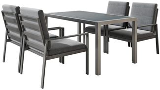 MeXo Gartenlounge-Set Gartenmöbel Set aus Aluminium mit Esstisch, (wetterfest, hoher Sitzkomfort, 5-tlg, bis 140 kg belastbar), mit pflegeleichte Polywood-Tischplatte, geeignet für 4 Personen