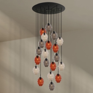 s.luce Echos Galerieleuchte 20-flammig Ø 120cm Baldachin Ø 18cm Braun, Klar, Rauch